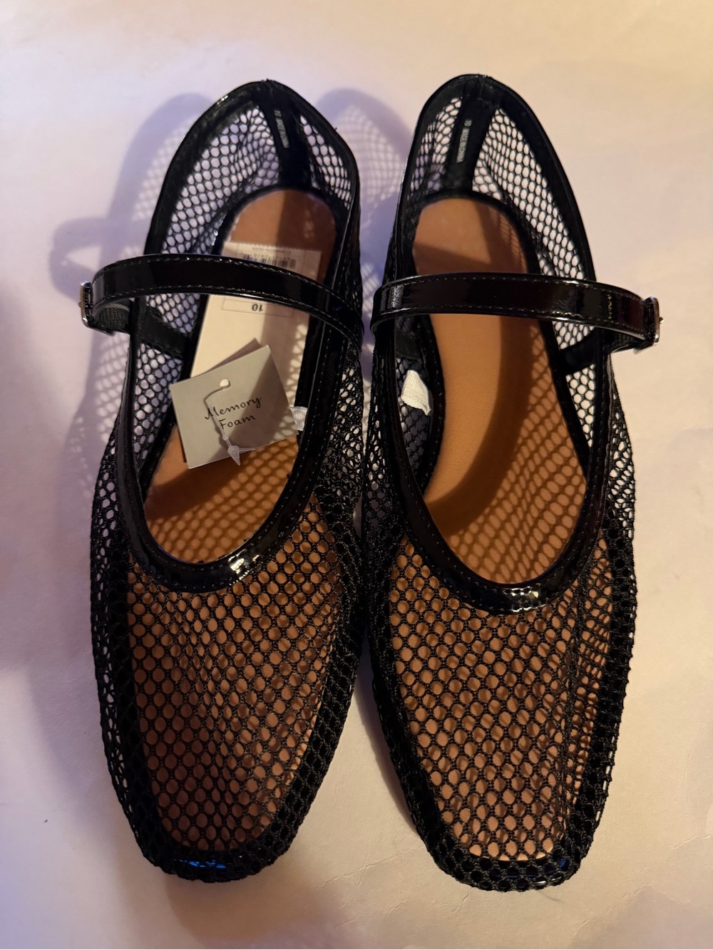 a new day Black Mesh Mary Jane Flats with Strap, Size 10